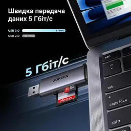 Зчитувач флеш-карт Ugreen USB-C + USB to TF/SD 3.0 CM185 gray (50706) - мініатюра 9