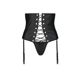 Пояс-корсет з екошкіри CELINE Set black - Passion: шнурівка знімні пажі для панчіх стрінги L/XL - мініатюра 5