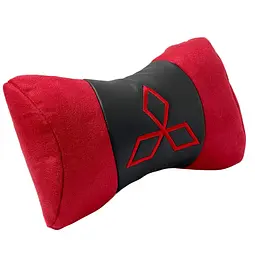 Подушка на підголівник з логотипом Mitsubishi Антара-Екошкіра Чорно-Червона 1 шт
