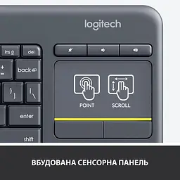 Клавіатура Logitech K400 Plus Wireless Touch Black (920-007145) - мініатюра 4