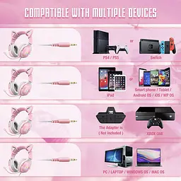 Ігрові дротові навушники Onikuma X11 з котячими вушками з мікрофоном і LED RGB підсвічуванням Рожевий - мініатюра 6