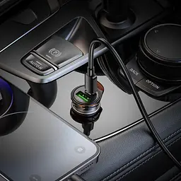 Автомобільний зарядний пристрій Hoco NZ16A USB/Type-C 43W PD QC 25W metal grey + кабель Type-C to Lightning - мініатюра 2
