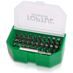 Комплект біт для шуруповерта 31од. 1/4" SL; PH; PZ; TORX; HEX + магнітний тримач Toptul hoz0007954