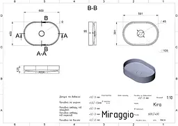 Умивальник Miraggio KIRA (00001005) Miramarble, Глянцевий, Накладний, Білий - мініатюра 2