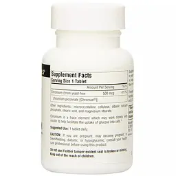 Піколінат хрому Source Naturals Ultra Chromium Picolinate 500 mcg Yeast-Free, 60 таблеток для підтримки рівня цукру в крові - мініатюра 2