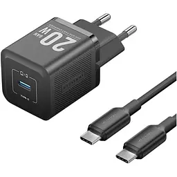 Зарядний пристрій Vention 20W GaN 1×USB-C з кабелем USB-C M-M Black (TZ-FEPB0-EU-01)