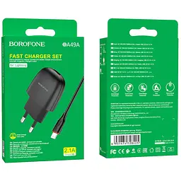 Зарядний набір блок із кабелем micro-USB Borofone BA49A Vast power чорний - мініатюра 5