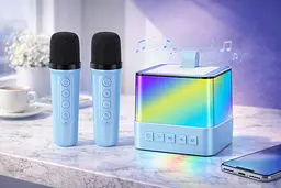 Портативна Bluetooth колонка K18 з LED-підсвічуванням 2 мікрофони Блакитний