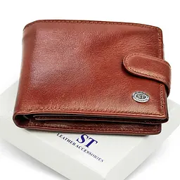 Класичне чоловіче портмоне з натуральної шкіри ST Leather В 102 коричневе 9,5 см - мініатюра 3