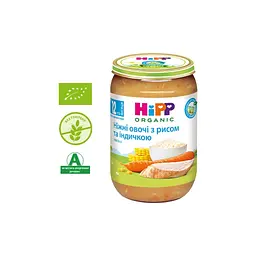 Дитяче пюре HiPP Organic Ніжні овочі з рисом та індичкою, 220 г (9062300110439) - мініатюра 2
