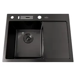 Кухонна мийка чорна з правим крилом Nett NB-6045(R), Чорний