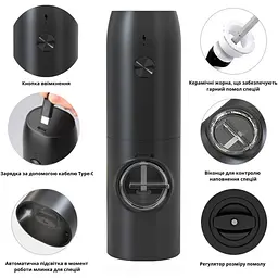 Подрібнювач солі та перцю Maestro MR-1615-Black [154821] - мініатюра 6