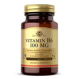 Вітаміни та мінерали Solgar Vitamin B6 100 mg, 100 вегакапсул