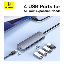 USB-Хаб Baseus UltraJoy Series 4-Port HUB Lite 50cm Space Grey （USBA to USB3.0*4+Type-C5V） (B0005280B811-01) - мініатюра 10