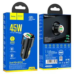 АЗП Hoco NZ6 PD45W 3-port ( 2C1A ) car charger Black - мініатюра 4