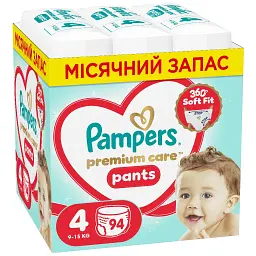 Підгузки Pampers Premium Care Pants Розмір 4 (9-15 кг) 94 шт (8006530320160)