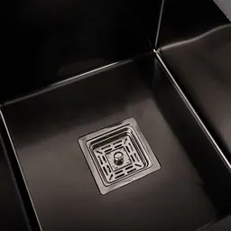 Кухонна мийка Platinum Handmade PVD HDB чорна 780x480x230 на дві чаші (квадратний сифон,3.0/1.0), Чорний - мініатюра 5