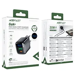 Мережевий зарядний пристрій ACEFAST A116 PD35W GaN charger (USB-A+USB-C) with digital display Чорний - мініатюра 2