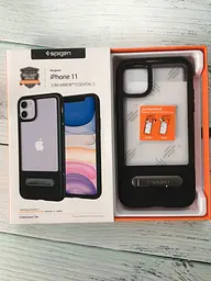 Чохол прозорий протиударний із підставкою Spigen Slim Armor Essential S Ultra Hybrid 076CS27085 для iPhone 11 (6.1") Black - мініатюра 10