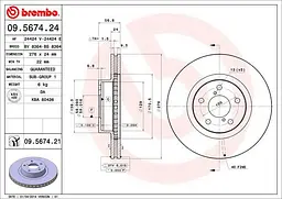 Диск гальмівний передній вентильований Subaru Legacy I-V, Impreza 89-25р Brembo (09.5674.21) - мініатюра 2