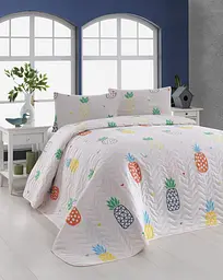 Покривало стьобане з наволочками Eponj Home - JokeAnanas krem ​​крем 200x220