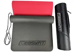 Килимок для йоги та фітнеса EasyFit TPE+TC 6мм двошаровий + Чохол чорний з червоним (EF-1924s-BR) - мініатюра 6