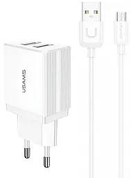 Сітчасте зарядне пристрій Usams T21 KiT T24 double USB-A 2.1A with U Turn MicroUSB cable Білий