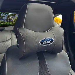 Подушка на підголівник з логотипом Ford Екошкіра 3D Кольоровий лого Чорна-Коричневий кант 1 шт