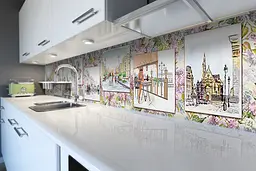 Кухонний фартух Малюнок олівцем вінілова наклейка ПВХ Люди місто Зелений 60х300 см Happy Pocket Z180639 - мініатюра 6