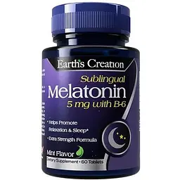 Натуральна добавка Earth‘s Creation Melatonin 5 mg with B6 Sublingual, 60 таблеток