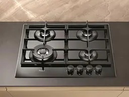 Варильна поверхня газова на склі Whirlpool 60 см чавун конфорка з подвійним рядом полум'я чорний - мініатюра 2