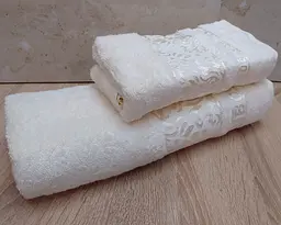 Набір турецьких бамбукових махрових рушників Cestepe 50х90+70х140 Bamboo Damaks Krem - мініатюра 3
