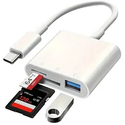 Універсальний кардридер 3-в-1 (SD/TF/CF) з Type-C і USB-портами, OTG-адаптер для телефонів, ноутбуків та ін.