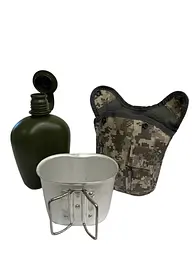 Фляга Solve NATO армійська тактична з утепленим чохлом і алюмінієвою чашкою 1 л Сірий піксель KT6004007