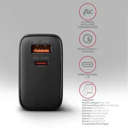 Зарядний пристрій AXAGON 1xUSB QC4.0 + 1xUSB-C PD45W PPS black (ACU-PQ45) - мініатюра 5