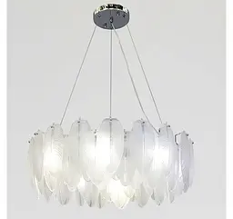 Сучасна люстра підвісна Artlight 21824-600CH хромована на 8 ламп E14 з матовим скляним декором у формі пір'я - мініатюра 3