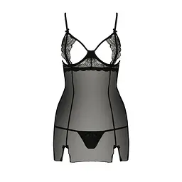 Прозора сорочка приталена Passion QUENTRIS CHEMISE L/XL, black, трусики - мініатюра 5