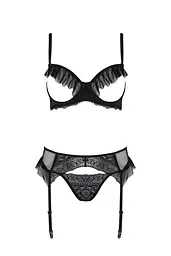 Комплект Passion KERRIA SET WITH OPEN BRA black, L/XL, бюстгальтер з відкритою чашкою, стрінги, пояс для панчіх - мініатюра 3