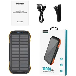 УМБ Choetech 10000mAh 2xUSB-A,1xUSB-C,solar panel, Qi-5W Black-Orange - мініатюра 4