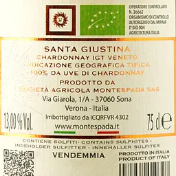 Вино Montespada Chardonnay Santa Giustina IGT 2017, біле, сухе, 13%, 0,75 л - мініатюра 3
