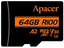 Карта пам'яті microSD 64GB C10 UHS-I U3 A2 R100/W80MB/s + SD Apacer teh0013285