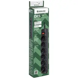 Мережевий фільтр Power filtr 1.8м Defender DFS151, чорний, 6 розеток, з вимикачем (994940)