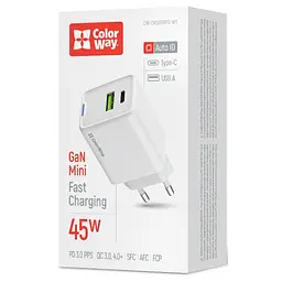 Зарядний пристрій ColorWay C101E GaN Mini 45 Вт PD PPS USB-C + USB-A QC 4.0 білий (CW-CHS060PD-WT) - мініатюра 7