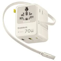 Мережевий універсальний перехідник CG11 70W with retractable cable (2USB-A/3C/1Socket) (E0307E) Baseus teh0029670 - мініатюра 1