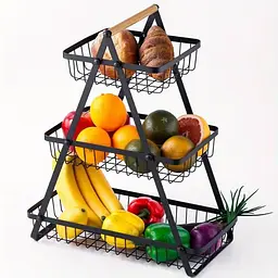 Настільний триярусний кошик - фруктівниця з дерев'яною ручкою Triple Fruit Basket · Розбірний металевий кошик для фруктів - мініатюра 5