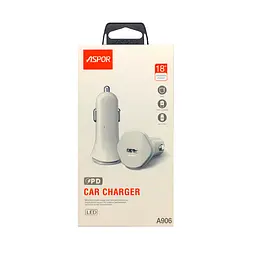 Автомобільний зарядний пристрій Aspor A906 PD (USB-C/3A/20W) + кабель Type-C – Type-C- білий - мініатюра 5
