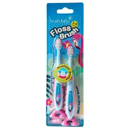 Зубна щітка Brush-Baby FlossBrush (3-6 років) Фламінго, на ніжці-липучці (подвійна упаковка)