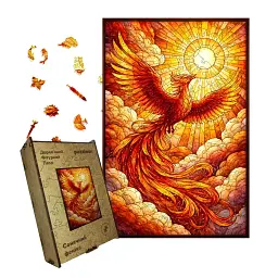 Дерев'яний фігурний пазл puzzlean Сонячний фенікс, А3, Картонна коробка 200 елементів