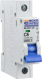 Модульний автоматичний вимикач 1р - 6А - С - ВА-2017 АСКО-УКРЕМ (A0010170001)