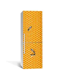 Вінілова 3Д наклейка на холодильник Медові соти Бджоли Текстура Помаранчевий 60х180 см Happy Pocket Z183749